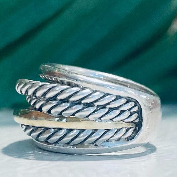 David Yurman Silver Gold Crossover Ring Size 7 - Picture 4 of 8